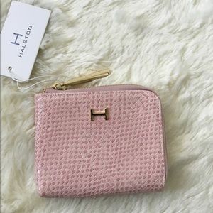 Halston pink corner zip wallet